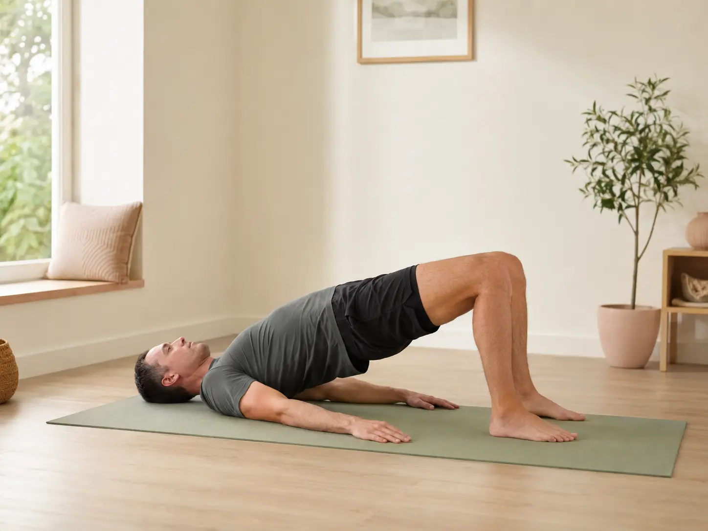 Person performing a bridge with exhale