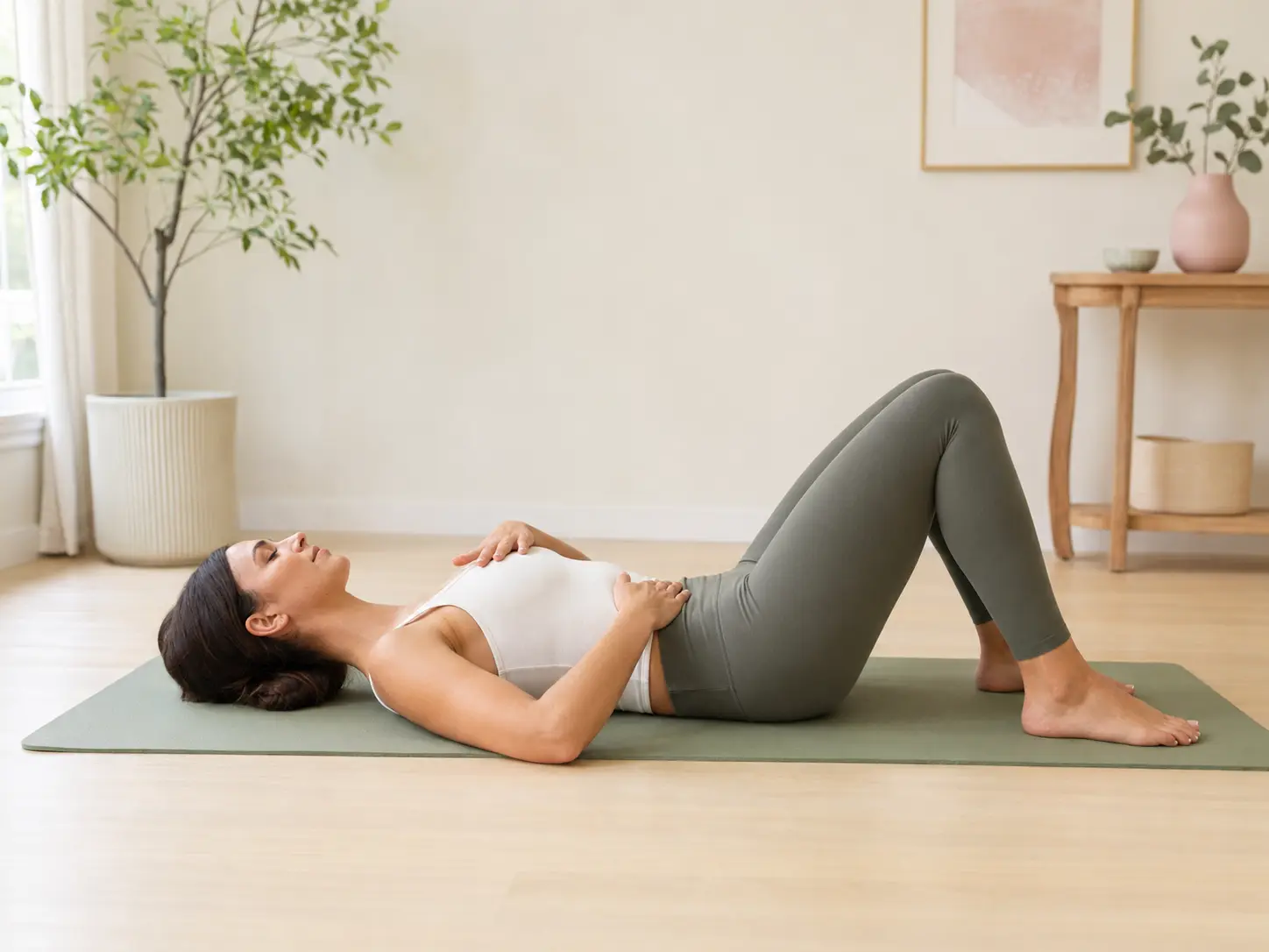 Person practicing diaphragmatic breathing