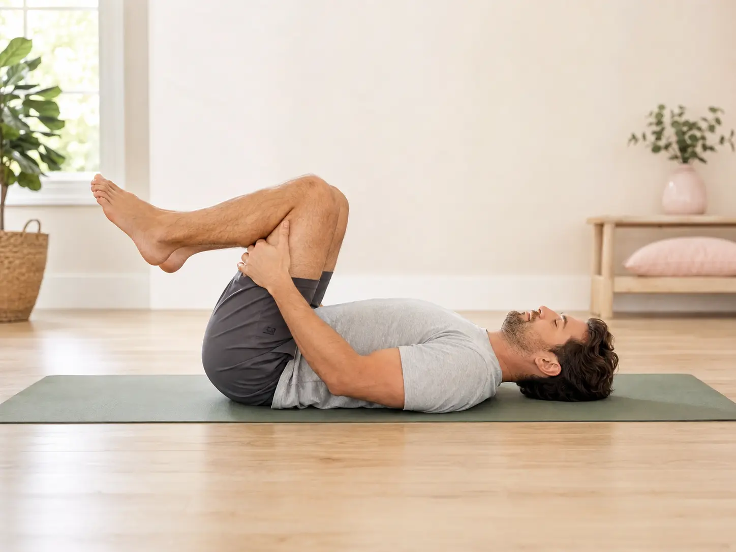 Person performing knees-to-chest relaxation