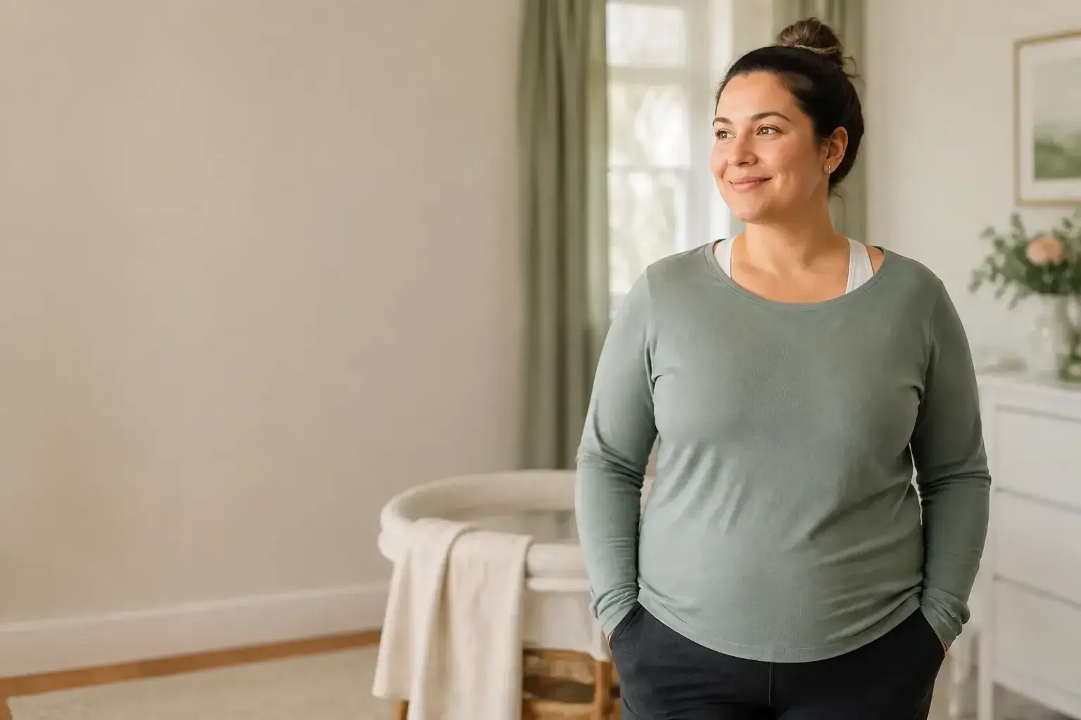 Postpartum mother feeling confident at home
